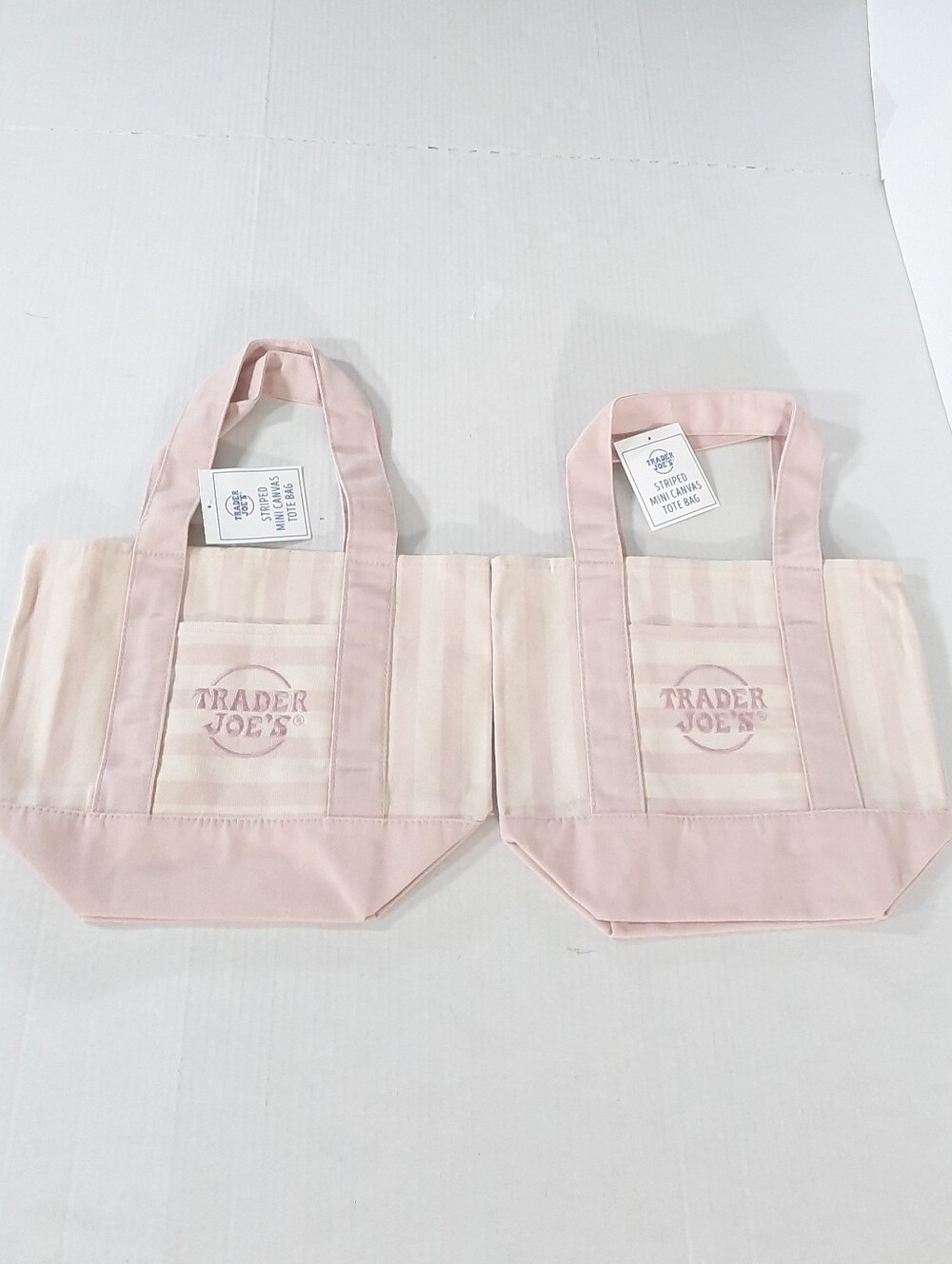 Trader Joe's Striped Mini Pastel Canvas Tote Bag in Pink NWT Set of 2